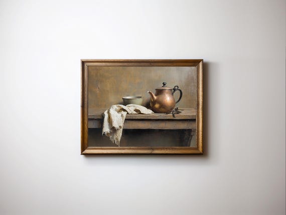 Farmhouse Still Life Rustic Print Pottery Warm Tone Wall Art Country E972