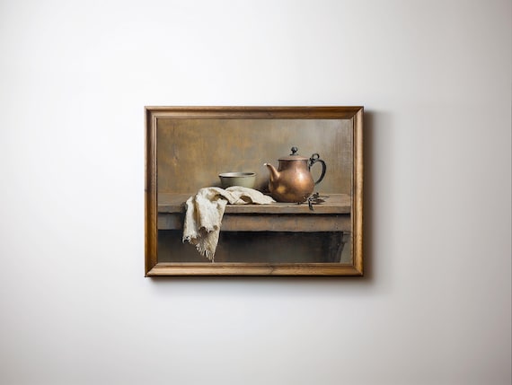 Vintage Copper Teapot Still Life Rustic Farmhouse Warm Tone Kitchen Poster