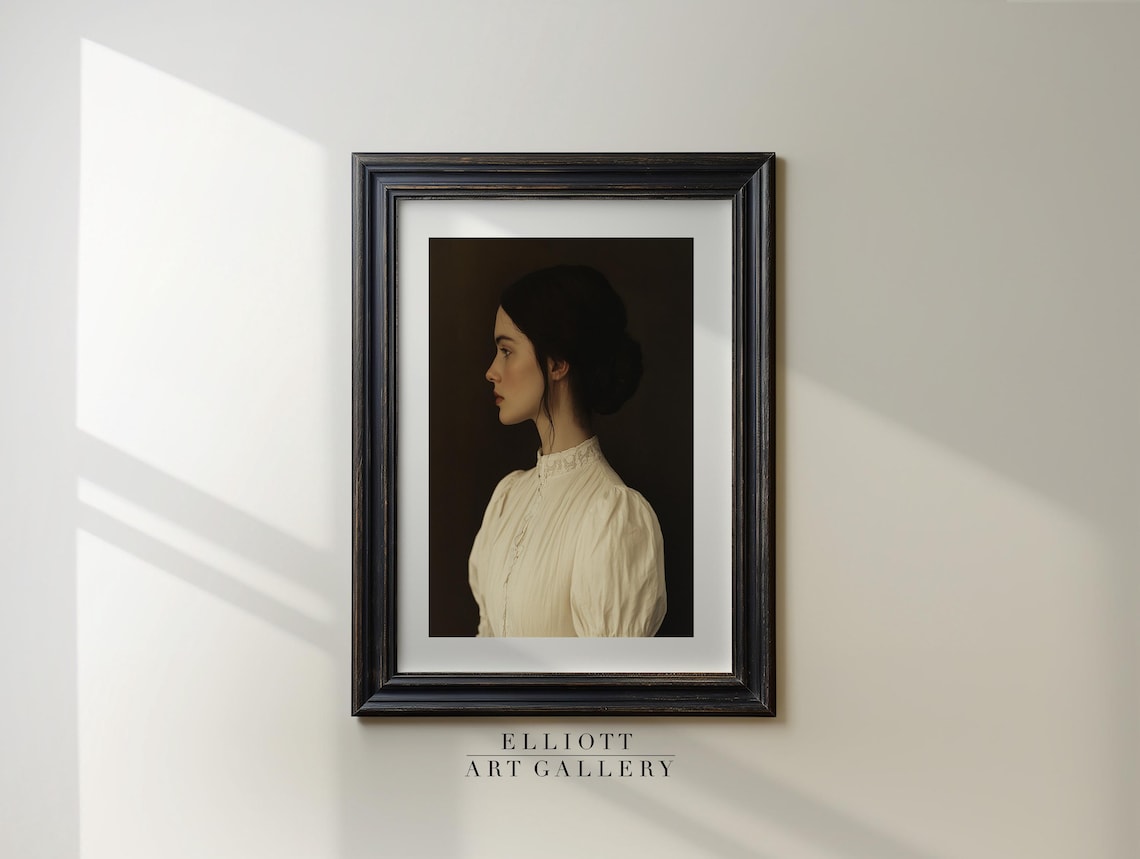 Vintage French Dark Oil Portrait Of A Woman In Profile Poster