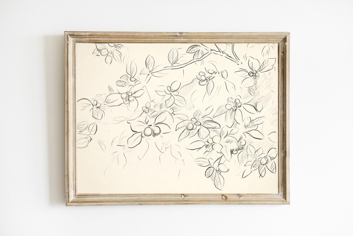 Vintage Botanical Floral Art Print, Farmhouse Decor
