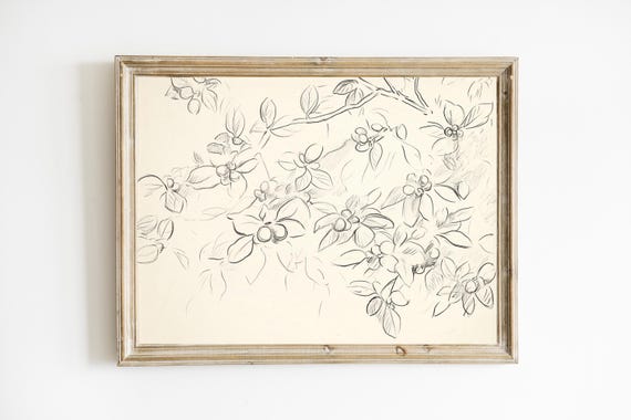 Vintage Botanical Floral Art Print, Farmhouse Decor
