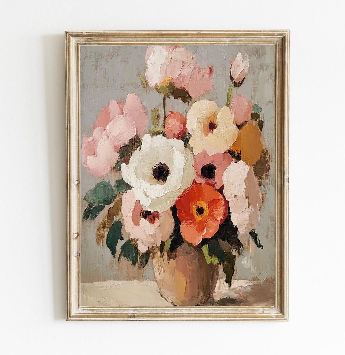 Romantic Floral Bouquet Oil Painting Pink Blooms Classic Art Poster
