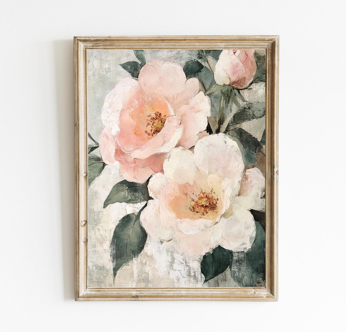 Blush Pink Roses Soft Oil Painting Botanical Floral Art Print