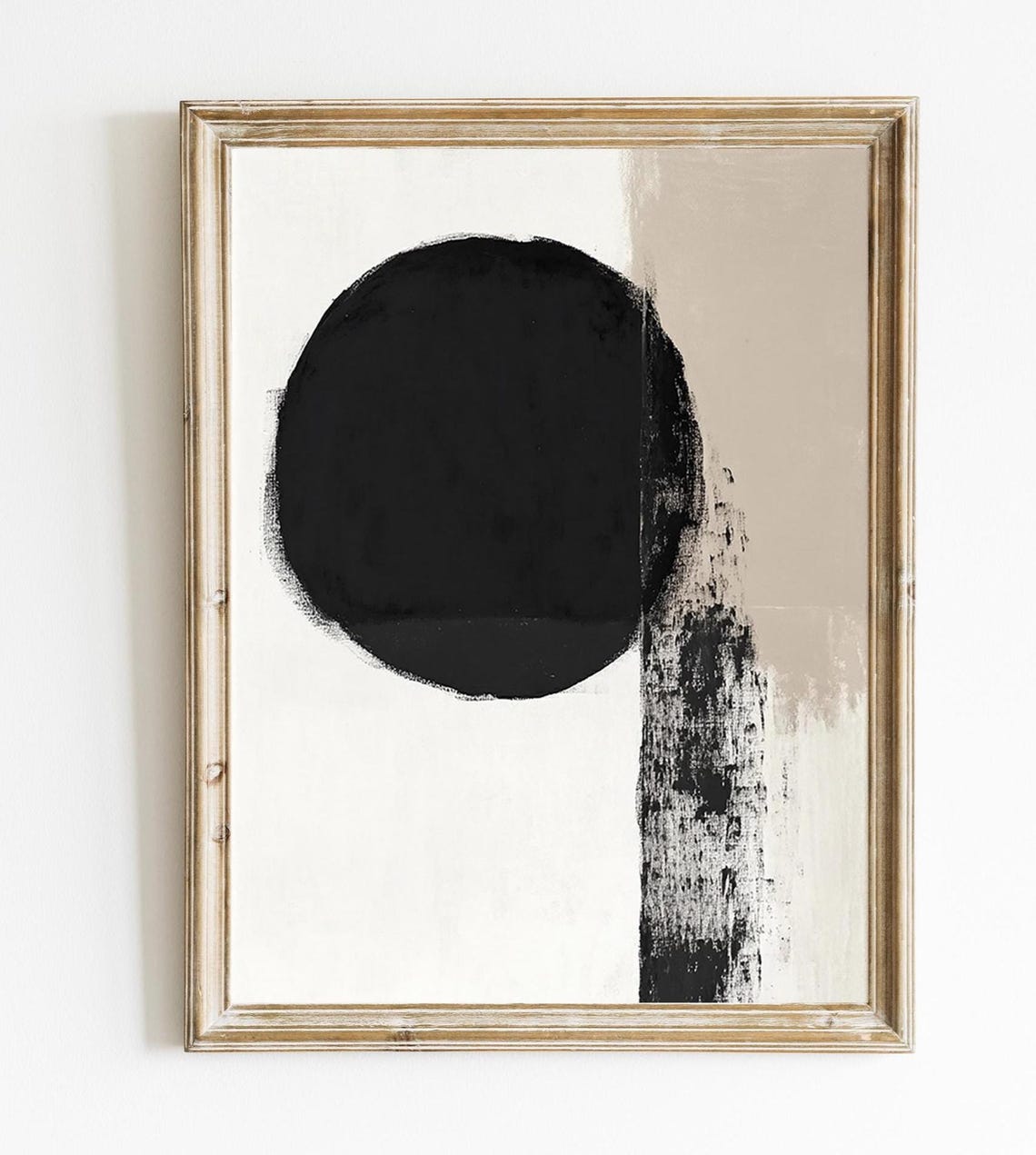 Abstract Black Circle Art Print on Beige Nordic Minimalist Background