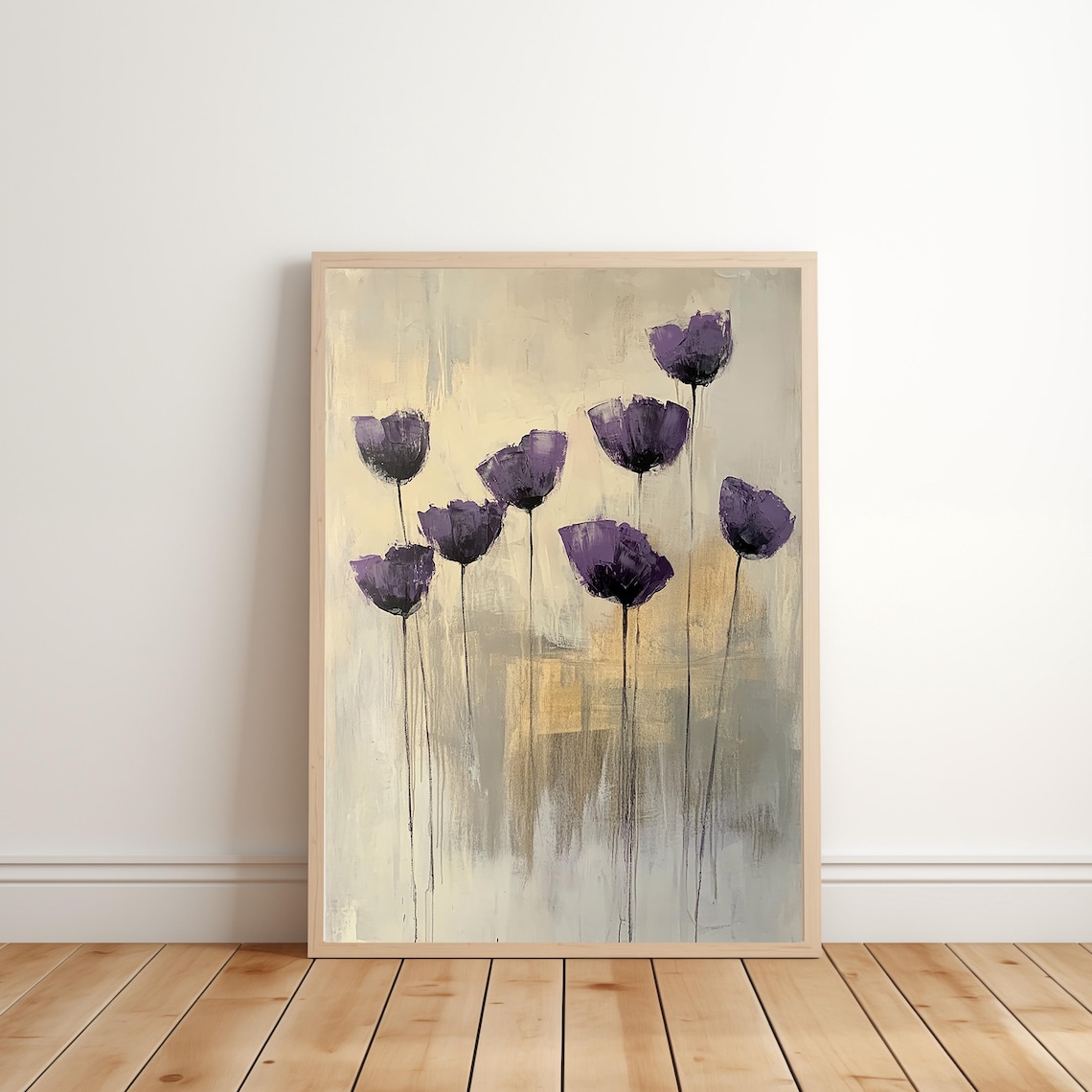 Purple Poppy Abstract Floral Oil Painting Modern Botanical Poster