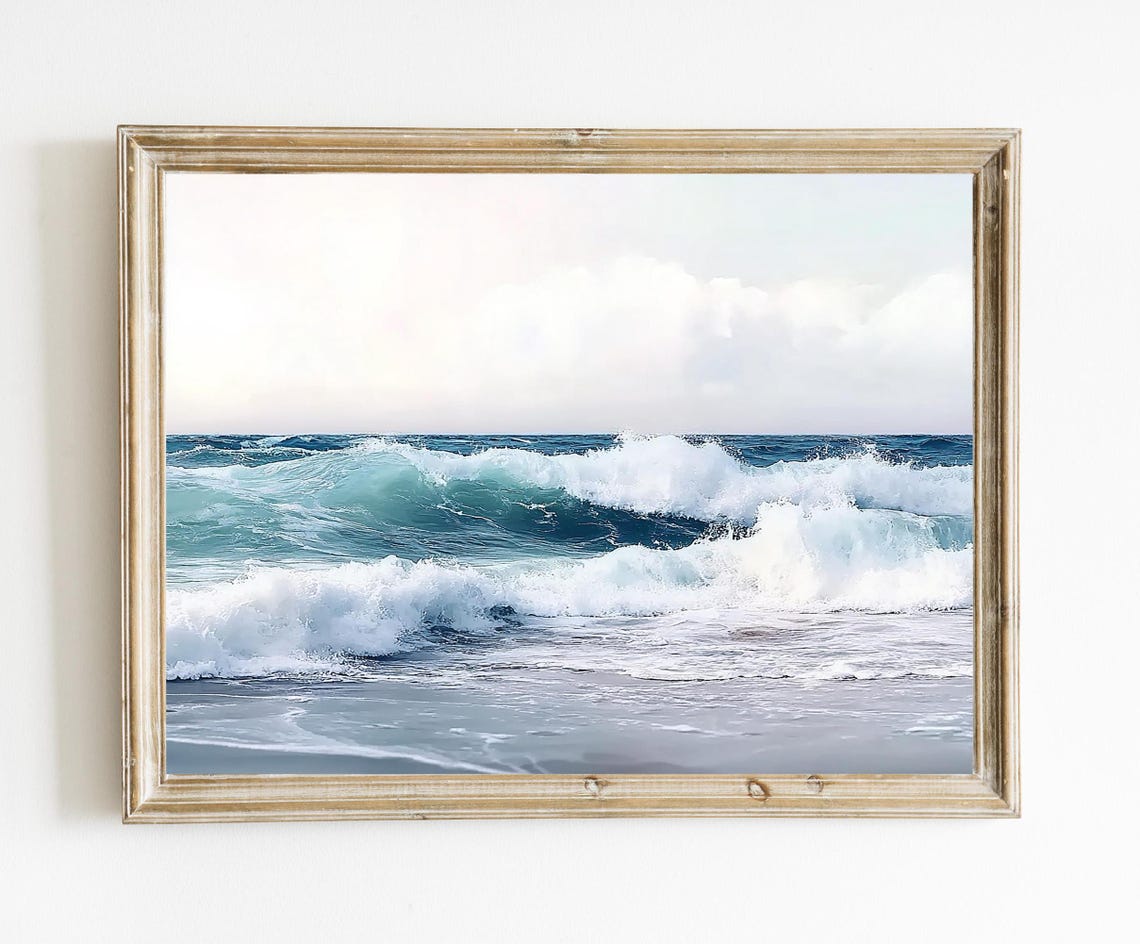 Powerful Rustic Ocean Waves Crashing on the Shore Art Poster