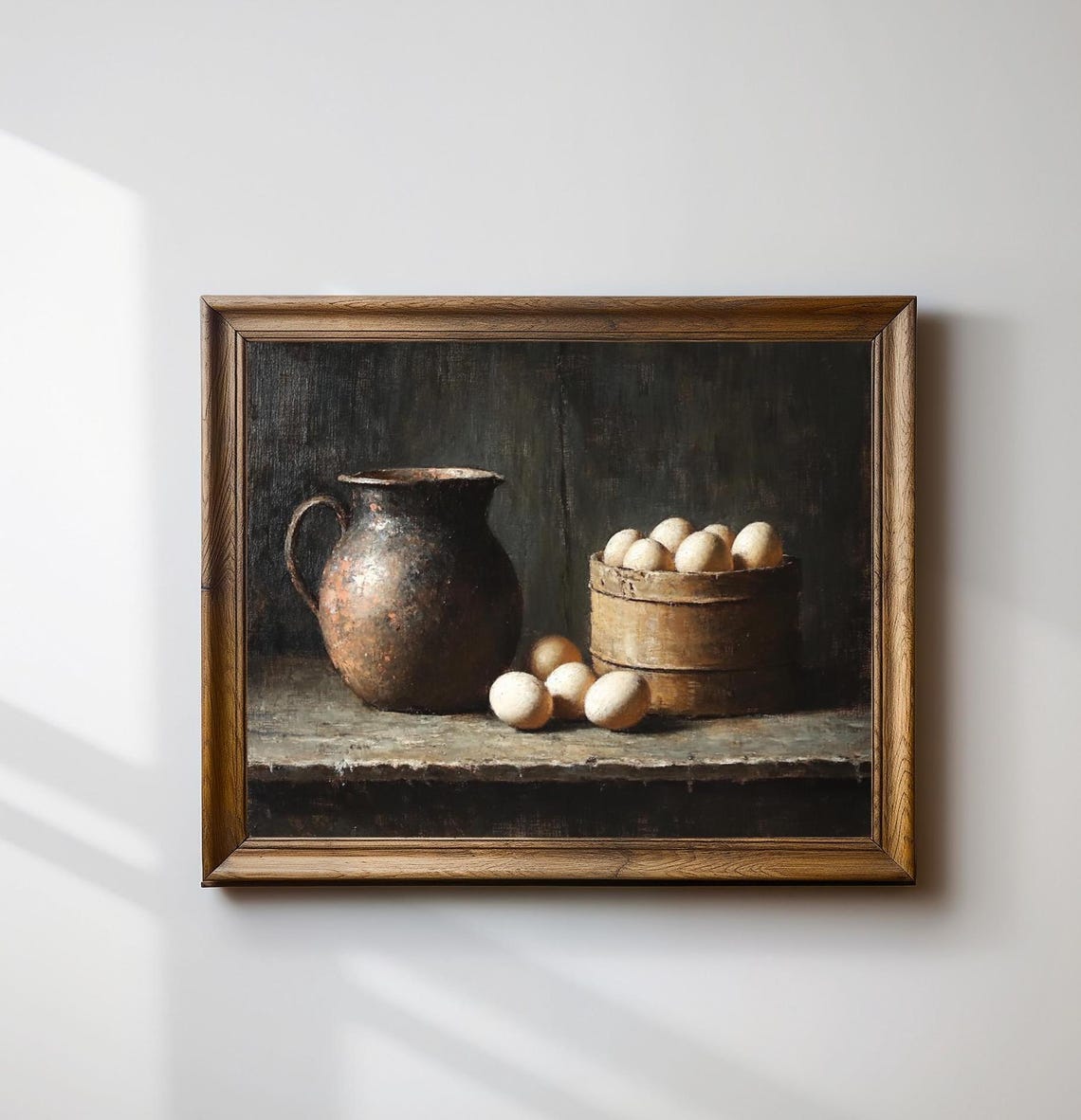 Rustic Copper Jug and Eggs Vintage Farmhouse Still Life Poster