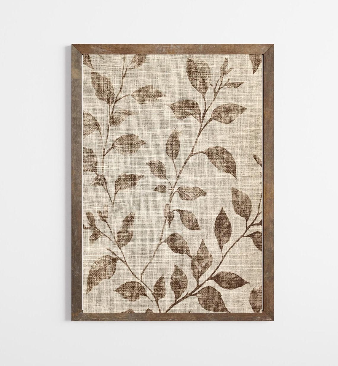 Vintage Brown Leaf Branches on Beige Textile Tapestry Decor Print
