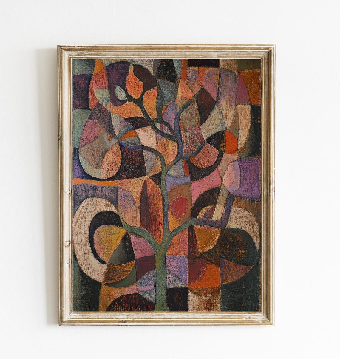Abstract Cubist Tree of Life Warm Earth Tones Vintage Wall Art
