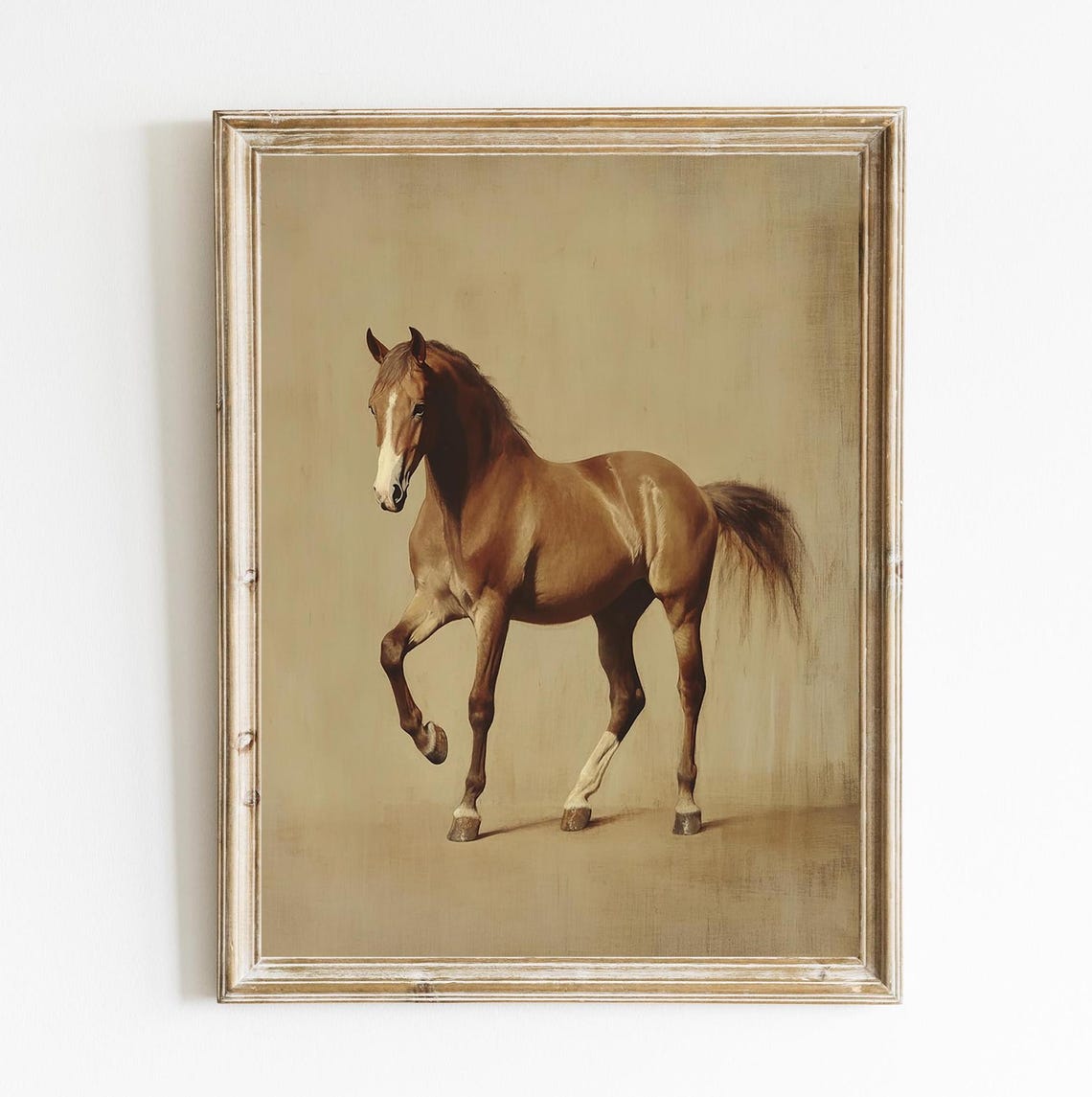 Vintage Chestnut Horse Equestrian Oil Painting Classic Wall Print