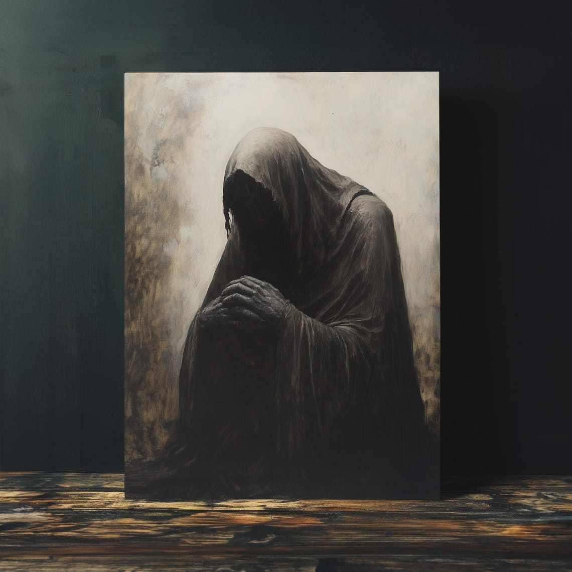 Shrouded Ghostly Figure Dark Melancholic Gothic Painting Poster - Image 4