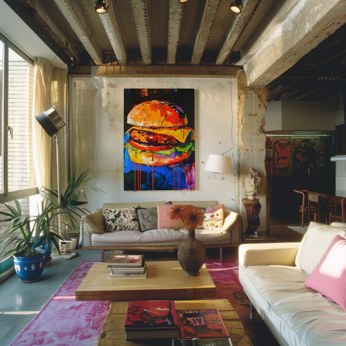Colorful Burger Pop Art Juicy Cheeseburger Painting Kitchen Poster - Image 3