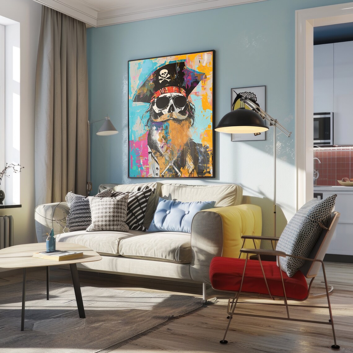 Colorful Pirate Skull Sunglasses Graffiti Street Art Pop Poster - Image 4