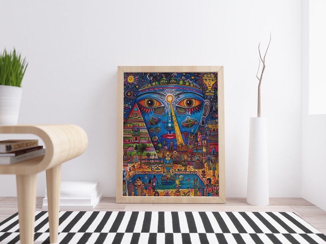 Surreal Ancient Egypt Illustration Wall Art Maxmimalist Print Vibrant Trippy Wall Decor Whimsical Pop Art Poster - Image 2