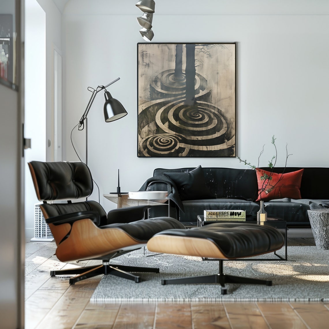 Surreal Tree Spiral Art Black White Circular Roots Wall Poster - Image 2