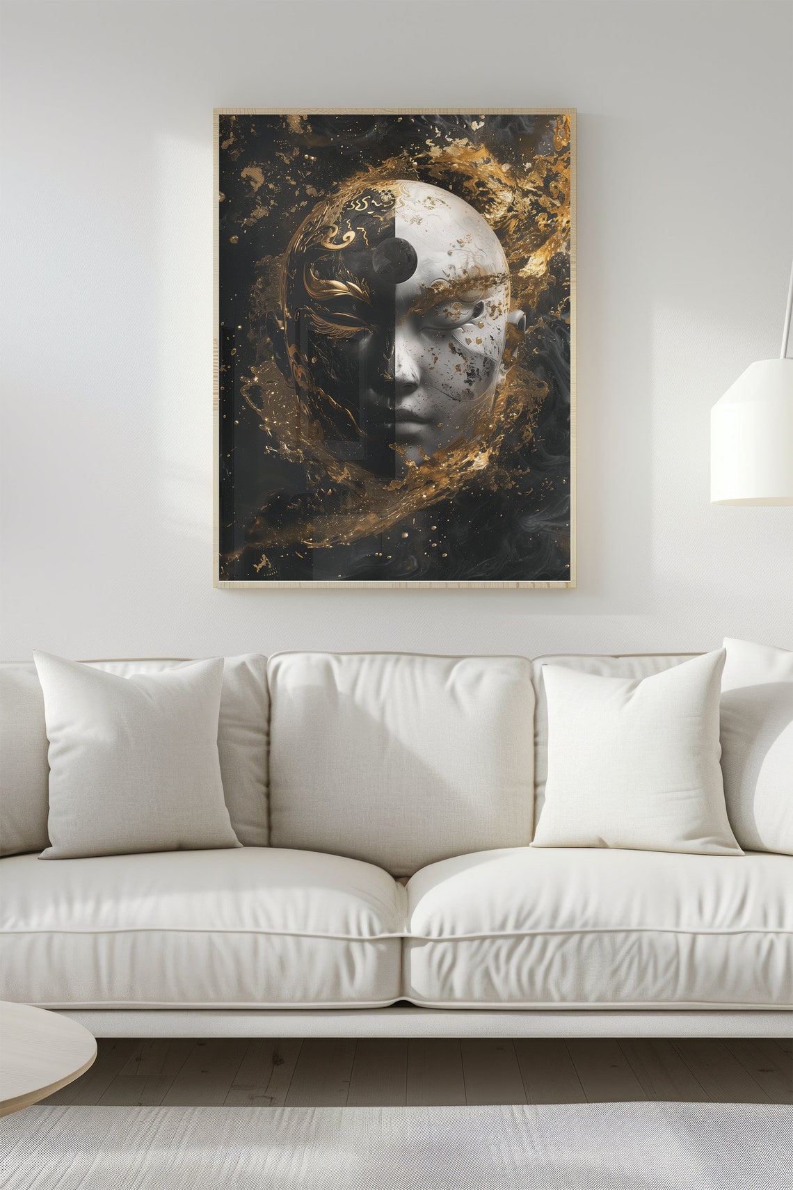 Yin Yang Split Face Gold Mask Black White Elegant Art Poster - Image 4