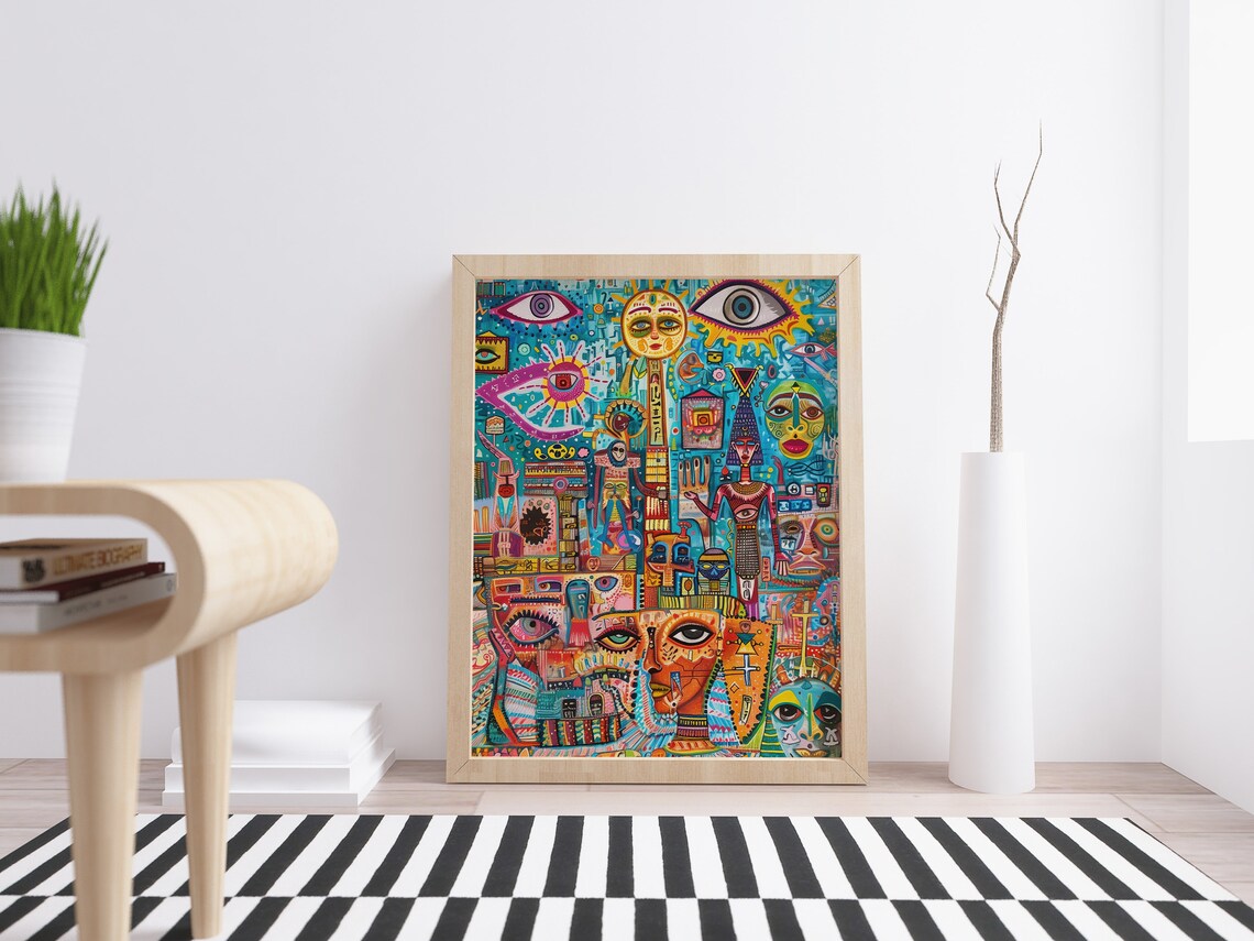 Maximalist Ancient Egypt Illustration Wall Art Modern Eclectic Painting Trippy Pop Art Poster Hippy Wall Art - Image 3