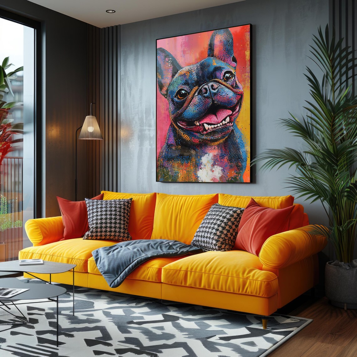 Vivid French Bulldog Rainbow Pointillism Pop Art Dog Portrait Poster - Image 2