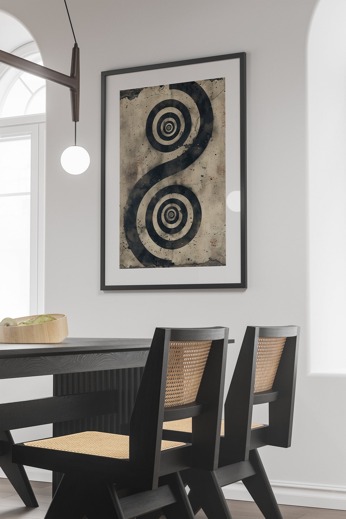 Retro Geometric Abstract Art Concentric Circles Monochrome Poster - Image 3