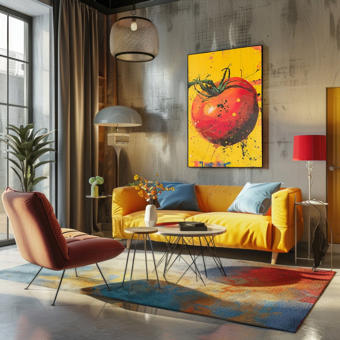 Giant Red Tomato Splatter Art Yellow Background Kitchen Poster - Image 2