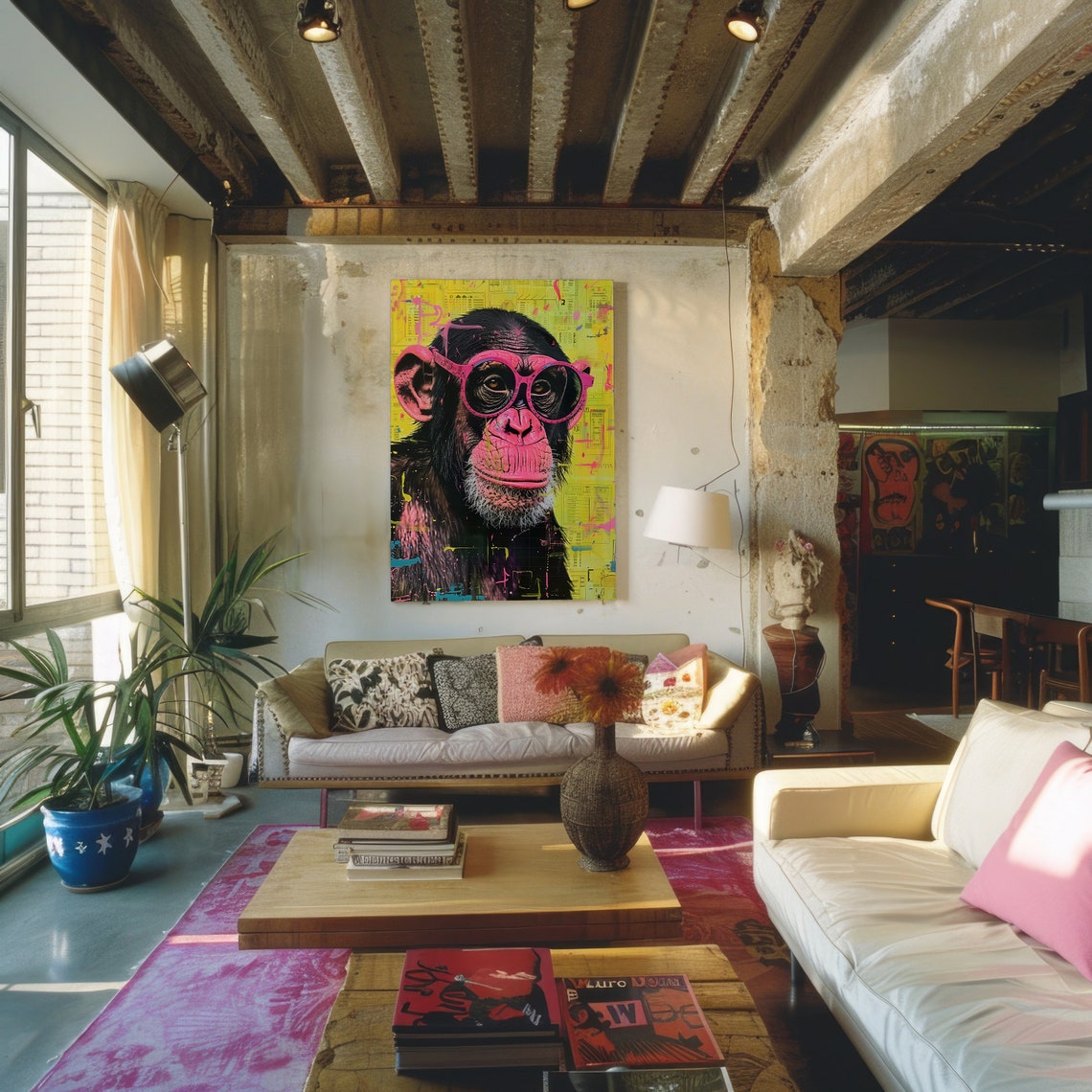 Vibrant Monkey Pop Art Portrait Wall Art Instant Abstract Mixed Media Artwork Bold Pop Art Painting - Image 2