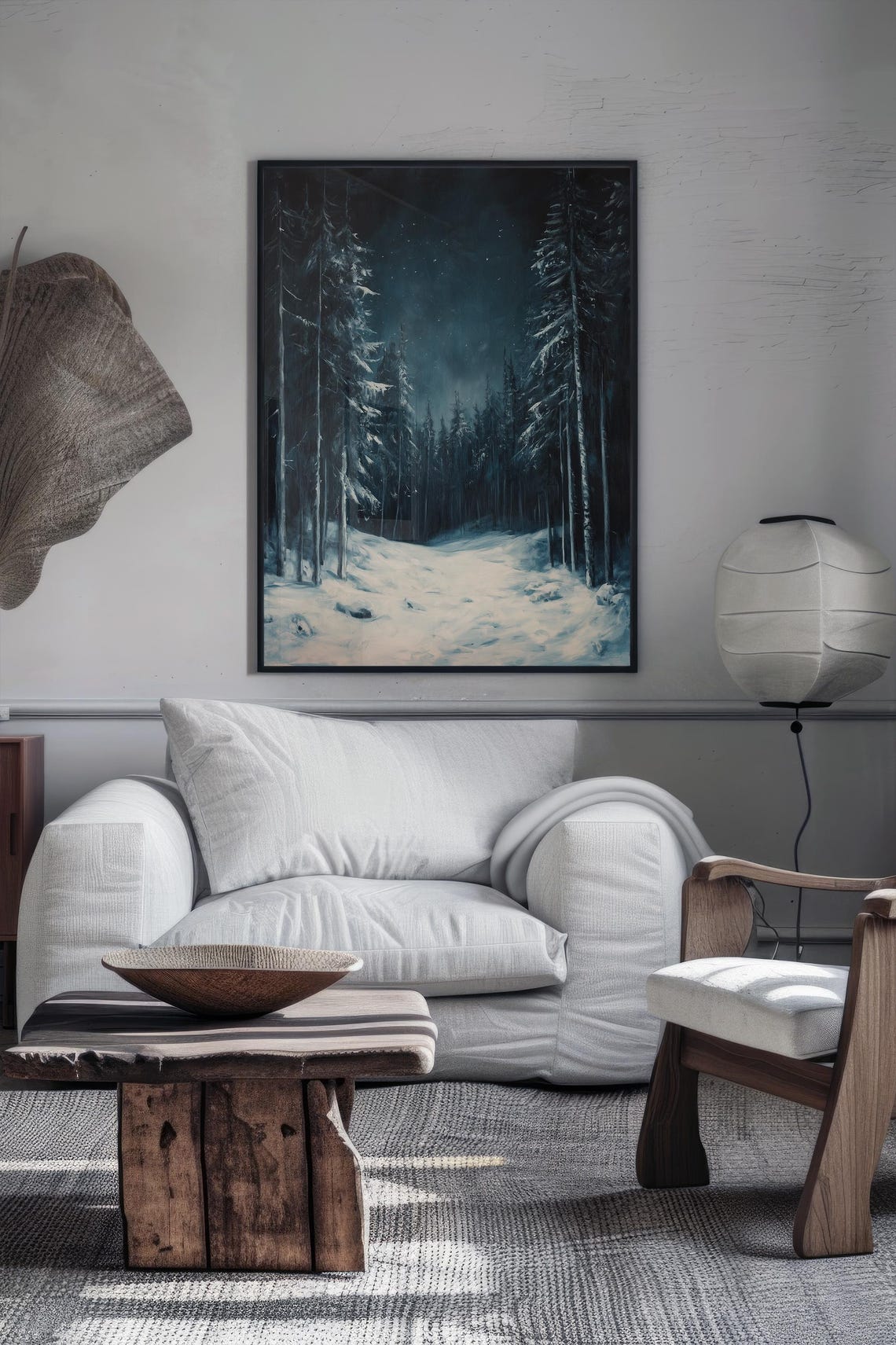 Moonlit Snowy Pine Forest Night Blue Winter Landscape Painting Poster - Image 4