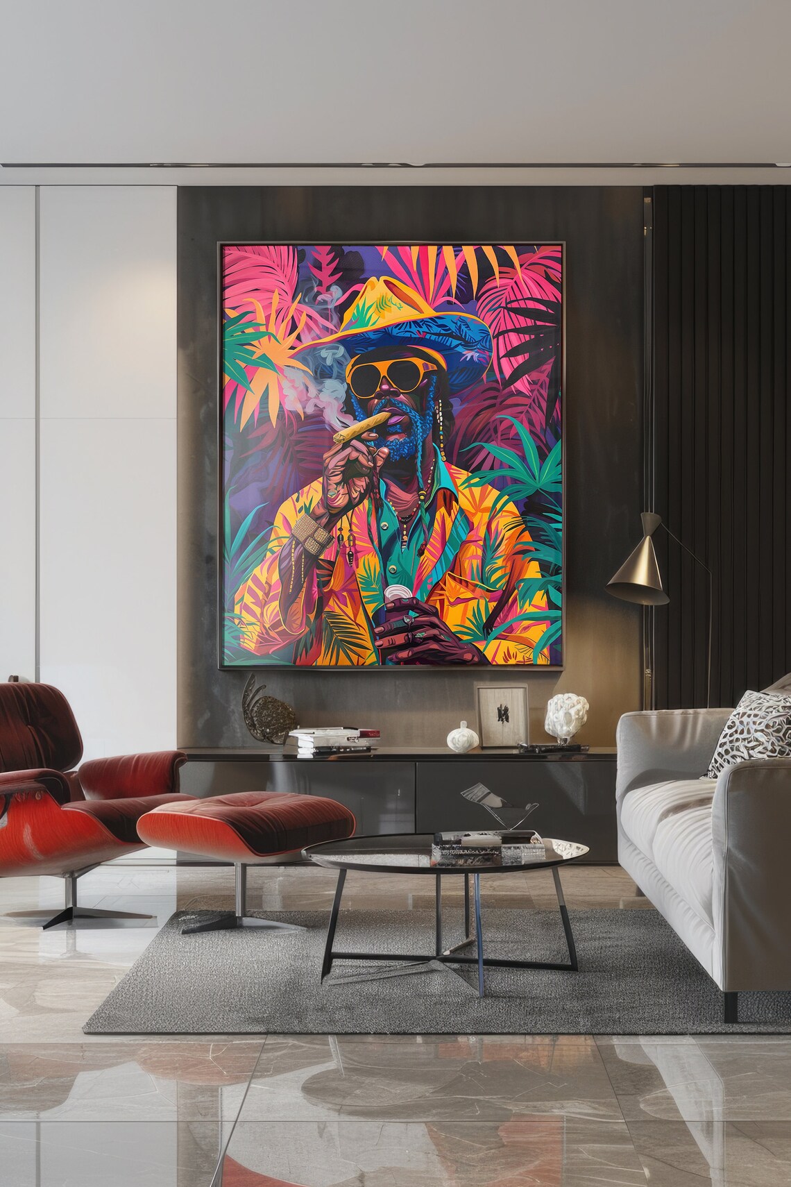 Charismatic Caribbean Man Smoking Cigar Tropical Neon Portrait Poster - Image 3
