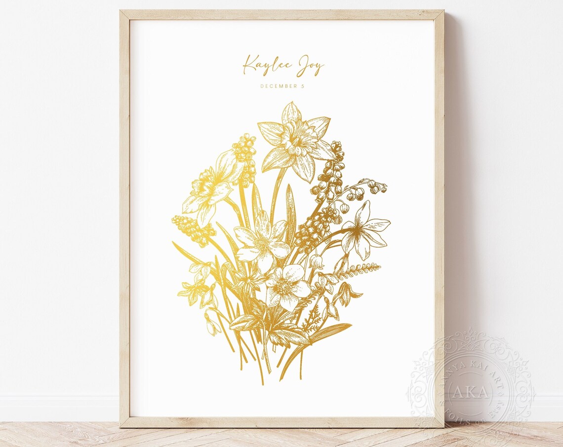 Daffodil December Birth Flower Gold Botanical Narcissus Art Print
