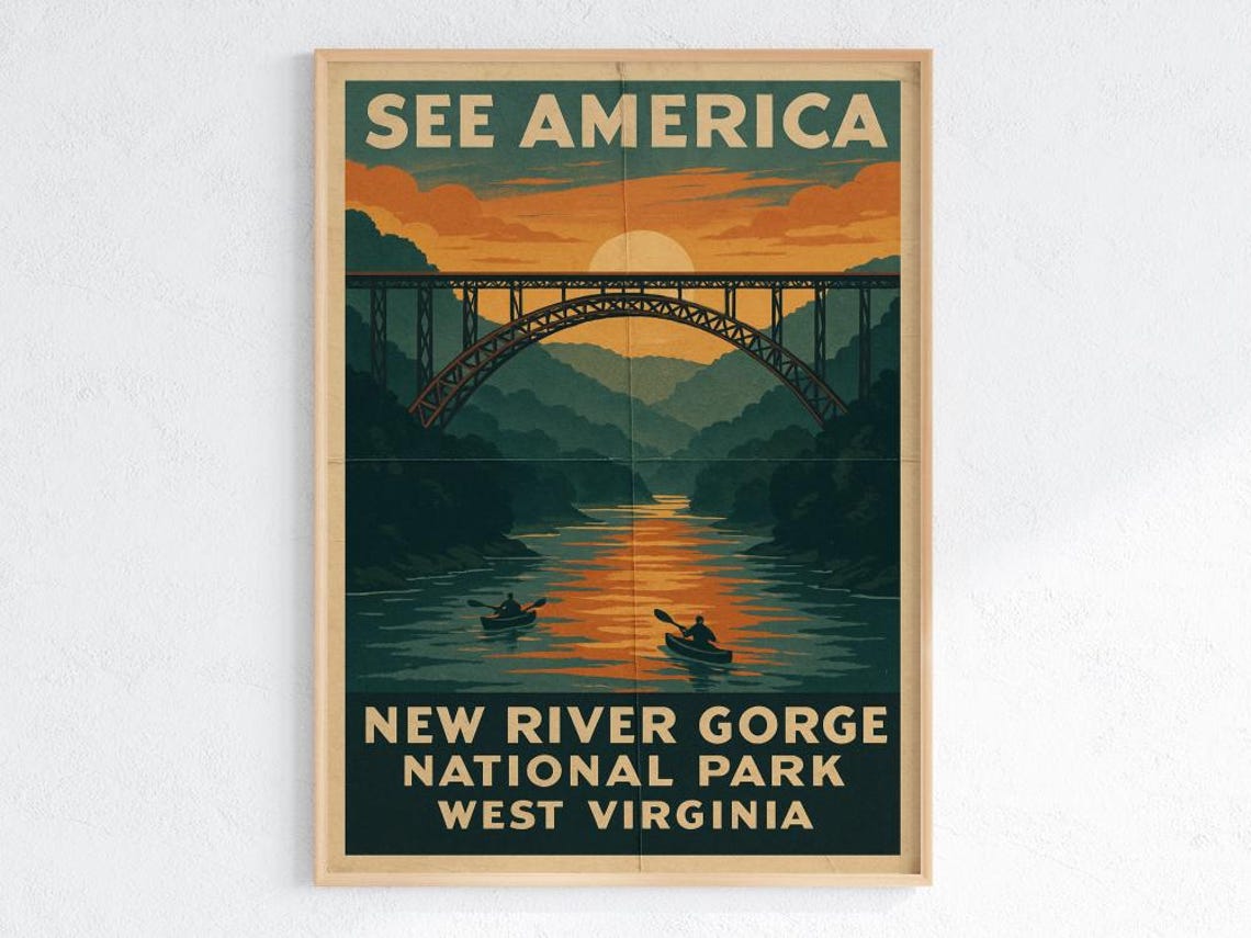 New River Gorge National Park West Virginia Vintage WPA Poster