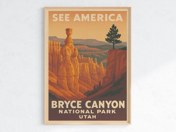 Bryce Canyon National Park Utah See America Vintage WPA Travel Poster Art