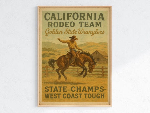 Rodeo Poster Golden State Wranglers Wall Art West Coast Tough Cowboy Print Physical Options