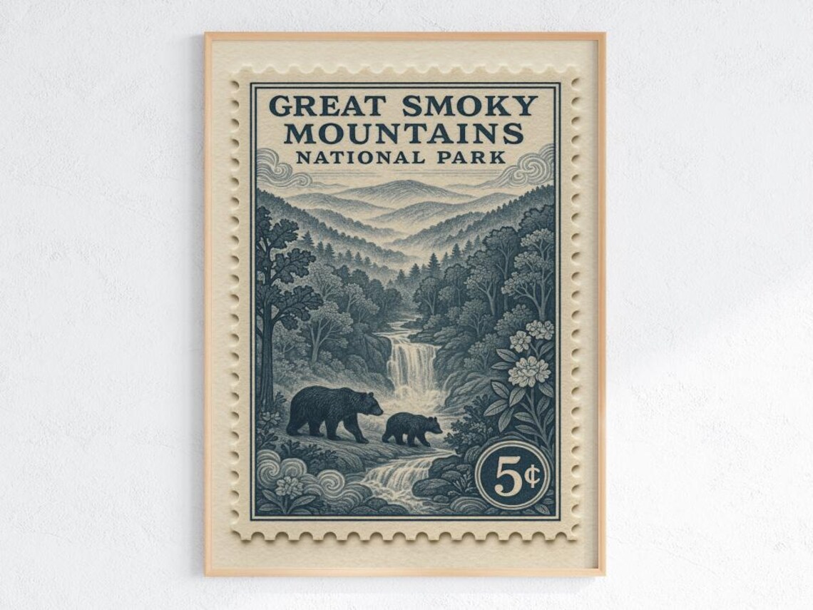 Great Smoky Mountains National Park Vintage Stamp Poster
