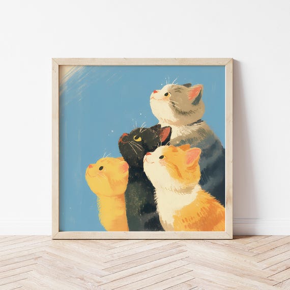 Cat As A Band Illustration, Animal Nursery Decor