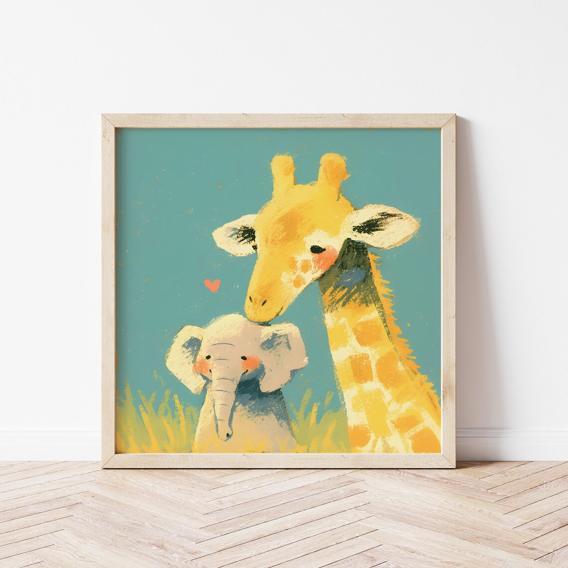 Elephant and Giraffe Friendship Nursery Art Print