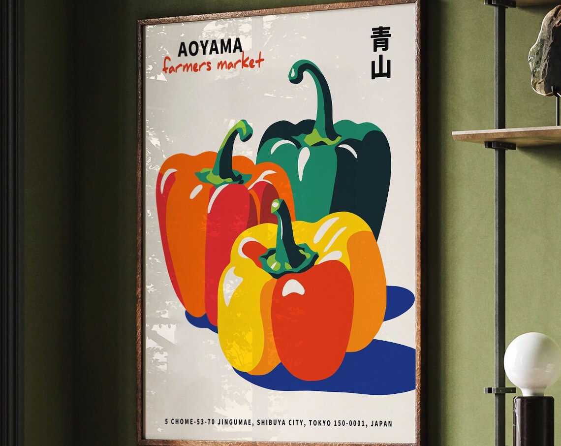 Aoyama Farmers Market Tokyo Colorful Bell Peppers Art Poster - Image 6