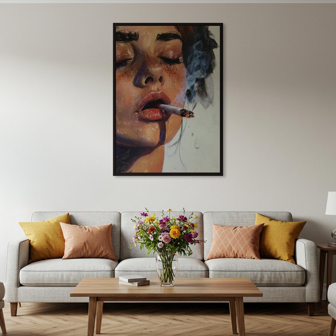 Woman Smoking Portrait, Moody Figurative Art Print - Image 4