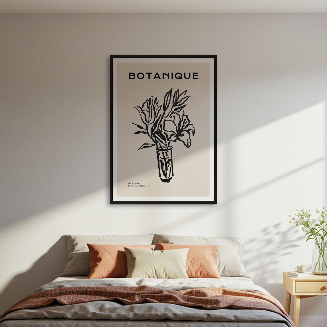 Botanique Black Line Art Flower Vase Minimalist Drawing Poster
