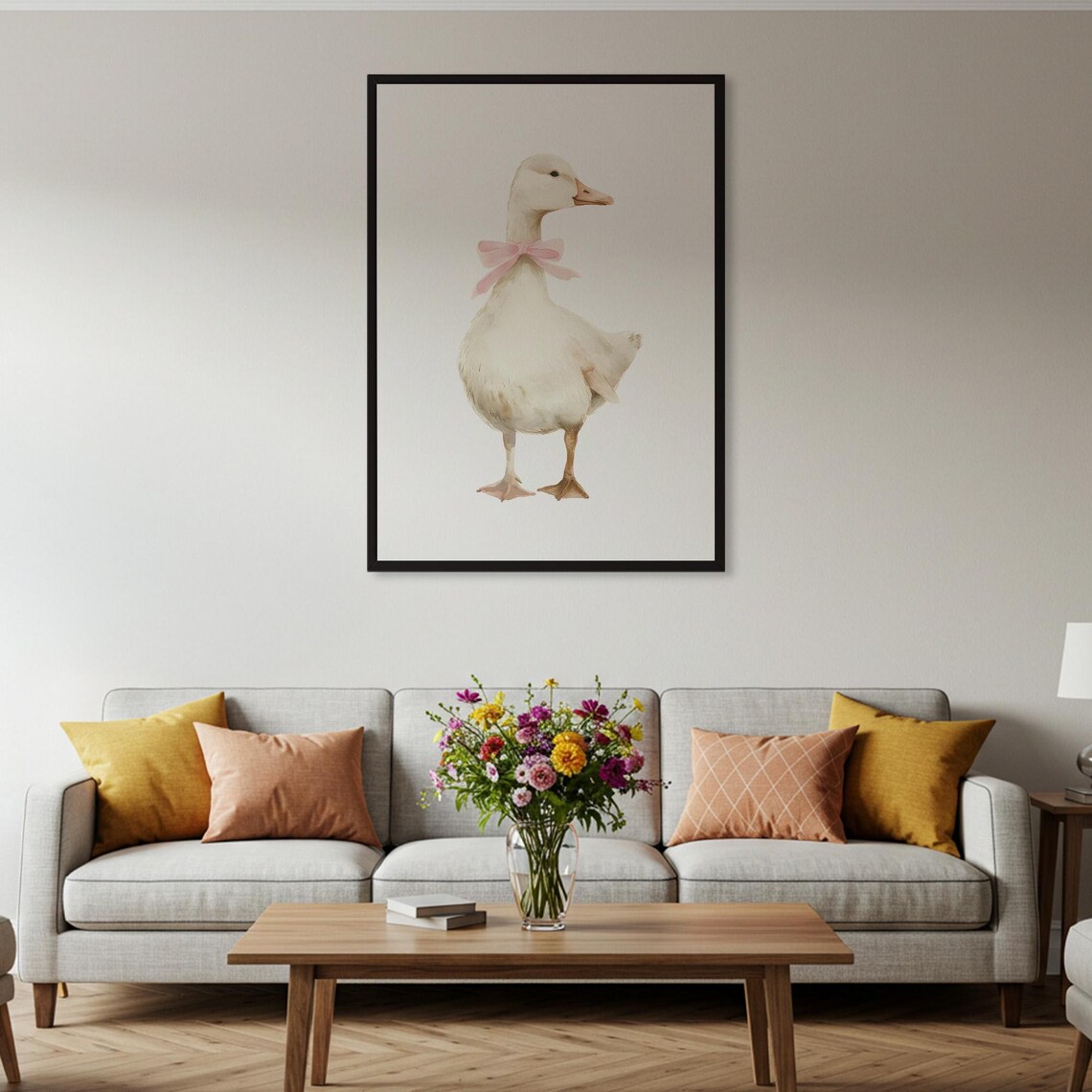 Cute Duck With Pink Bow, Watercolor Nursery Animal Art - Image 4