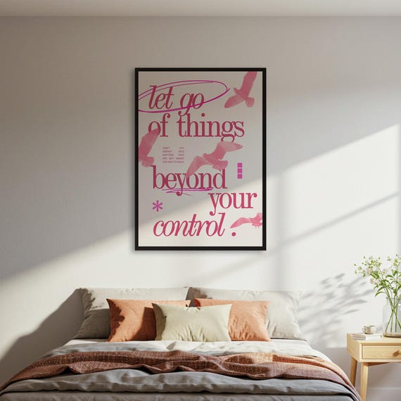 Let Go Of Things Quote Poster Inspirational Wall Art Print Pink Typography Abstract Decor Framed Gift For Home