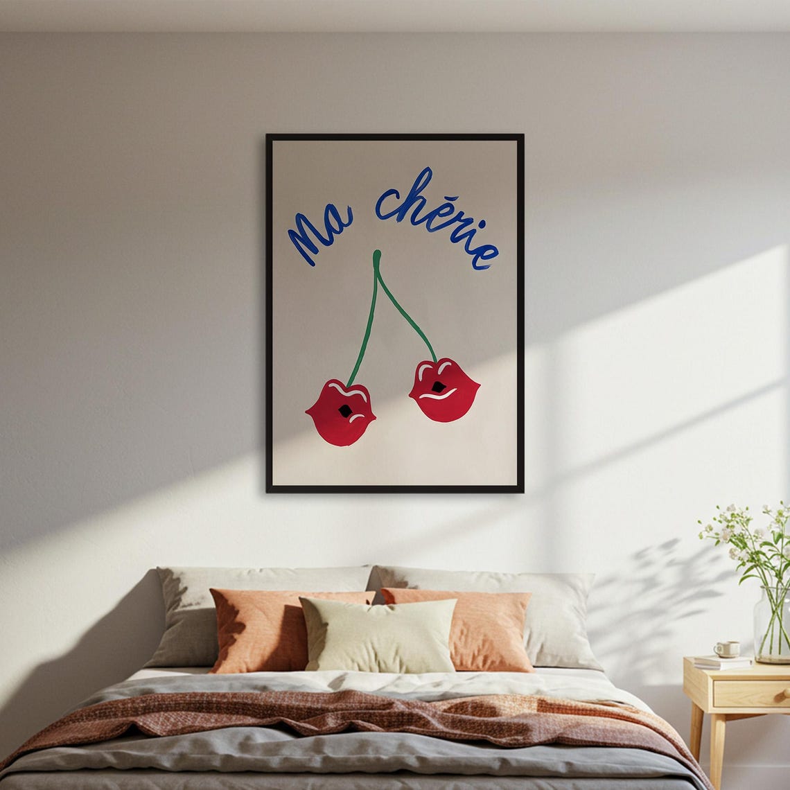 Ma Cherie Red Cherry Lips French Pop Art Fun Kitchen Quote Poster