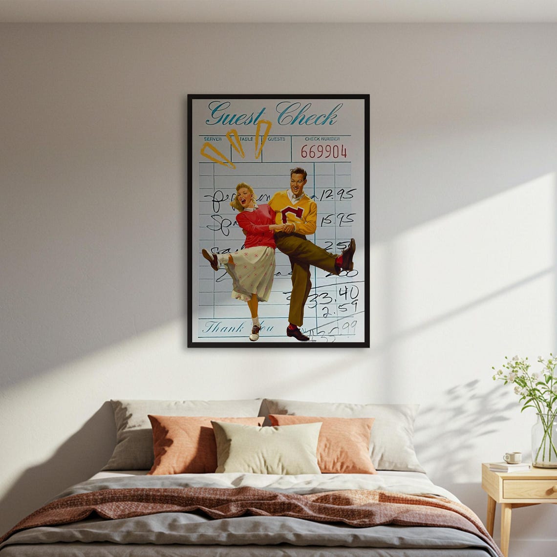 Guest Check Retro Dancing Couple 1950s Vintage Diner Style Poster