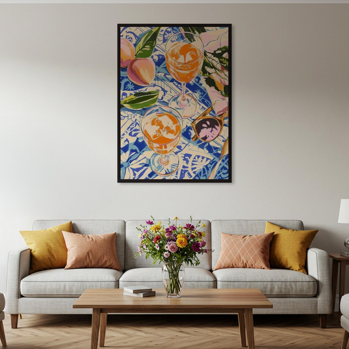 Summer Cocktail Still Life Poster Aperol Spritz Mediterranean Tile Table Decor - Image 2