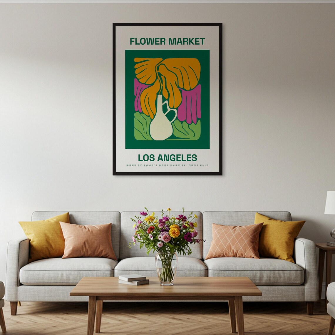 Flower Market Los Angeles Leafy Vase Green Botanical Nature Poster - Image 2