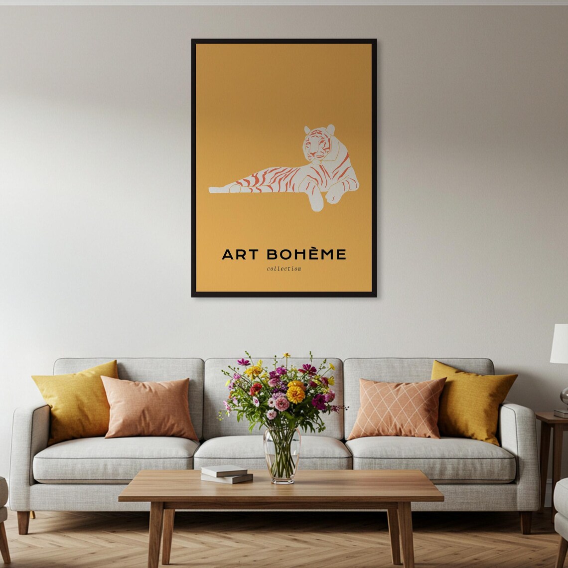 Art Boheme White Tiger Mustard Yellow Minimalist Safari Wall Poster - Image 2
