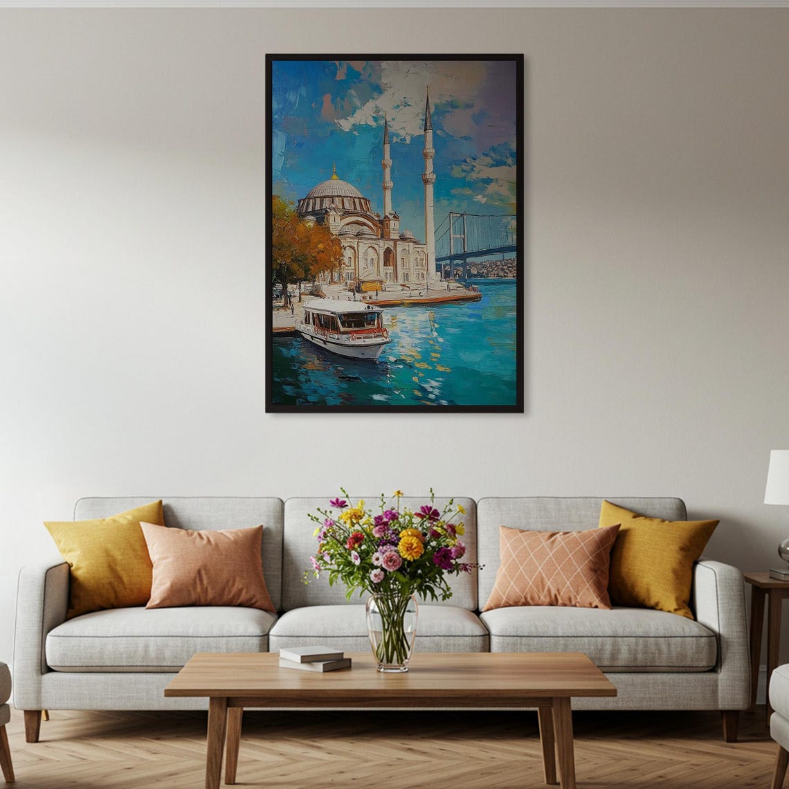 Istanbul Bosphorus Mosque Bridge Sunset Oil Painting Art Poster - Image 2