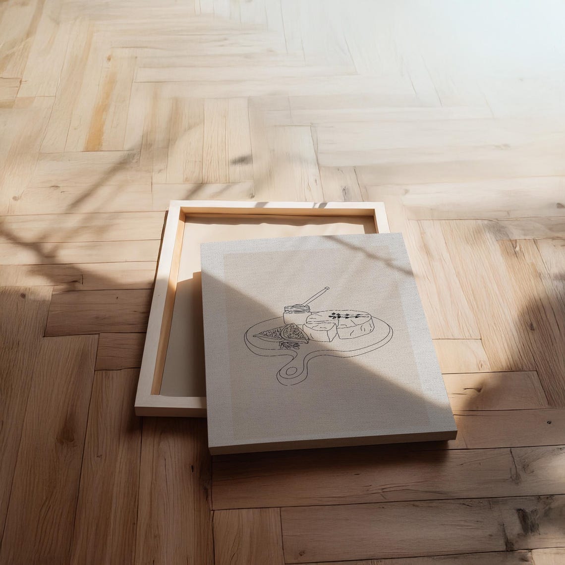 Cheese Board With Honey Jar Line Art Minimalist Kitchen Poster - Image 2
