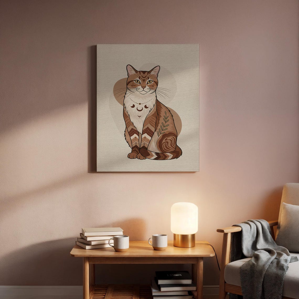 Celestial Boho Cat With Moon Necklace Cute Earth Tone Art Poster - Image 2