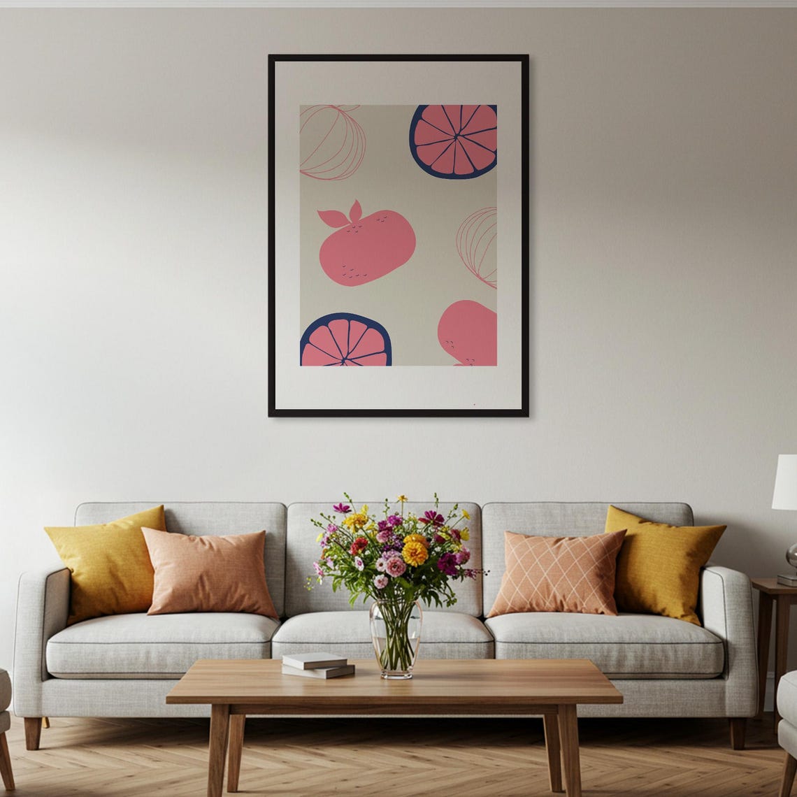 Abstract Fruit Pattern Pink Grapefruit Kitchen Modern Minimal Poster - Image 2