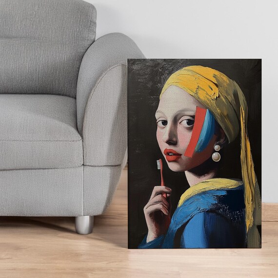 Pearl Earring Girl Pop Art Toothbrush Modern Classic Mashup Print