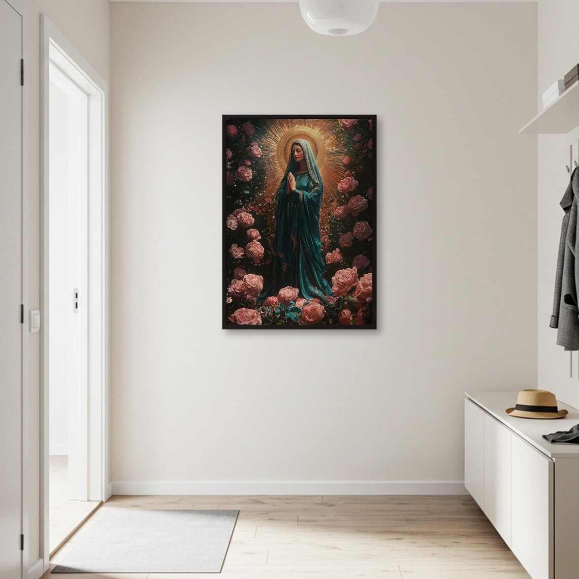 Virgin Mary Roses Catholic Madonna Golden Halo Prayer Spiritual Print - Image 2